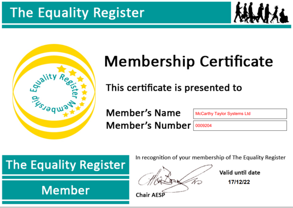 Equality Register Certificate MTSL